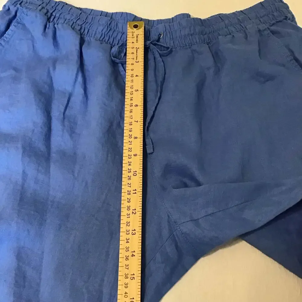 H&M Premium Selection XL Natural Linen Drawstring Pants Blue Summer Boho